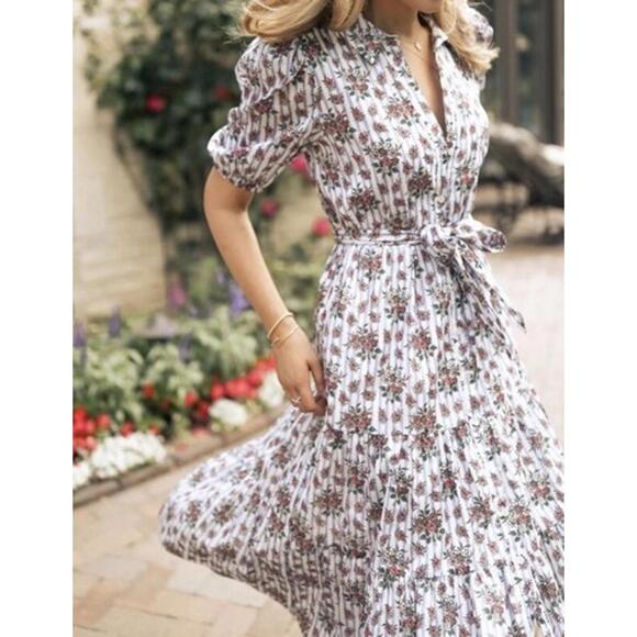 NEW, Veronica Beard 8 Eunice Floral Stripe Cotton Shirtdress Size 12 #MD074 - Picture 1 of 8